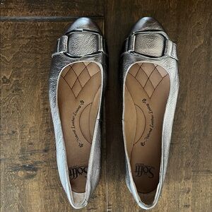 Gold leather Sofft ballet flats with gold buckles